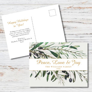 Liebe des Friedens und der Freude am Vintagen Oliv Feiertagspostkarte