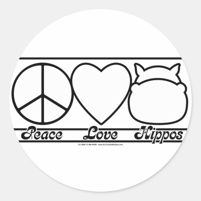 Liebe des Friedens und Hippos Runder Aufkleber (Vorderseite)