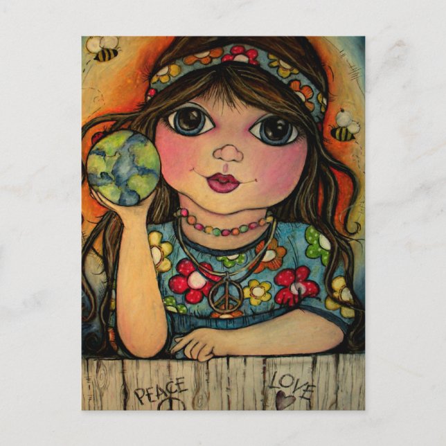 Liebe des Friedens und Power der Blume Postkarte (Vorderseite)