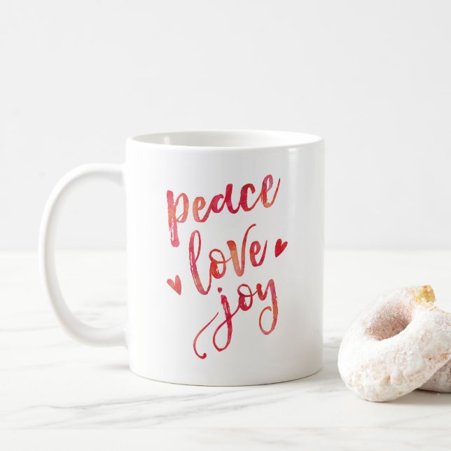 Liebe des Friedens Weihnachtstypografie Tasse (Mit Donut)
