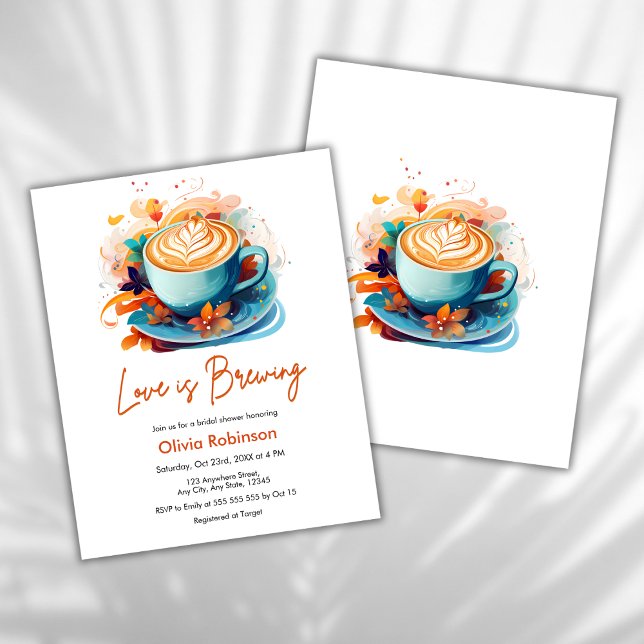 Liebe des Haushalts ist Brewing Brautparty Einladu (Budget Blue Floral Love is Brewing Coffee Bridal Shower Invitation )