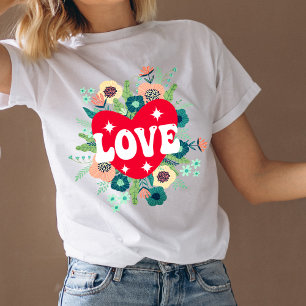 Liebe des Herzens der Retro-Flora Valentinstag T-Shirt