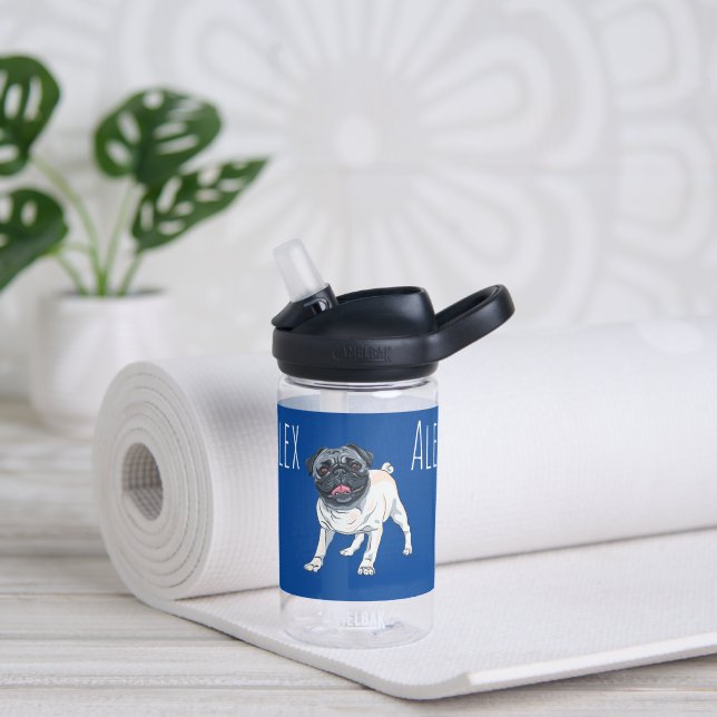 Liebe des Mops Blue Individuelle Name Trinkflasche (Yoga)