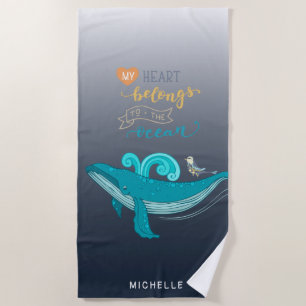 Liebe des Ozeans Monogram Beach Handtuch