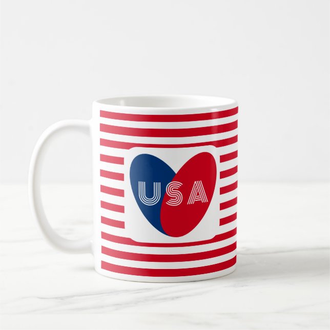 Liebe des Patriotic Red White Blue Fun Herzens der Kaffeetasse (Links)