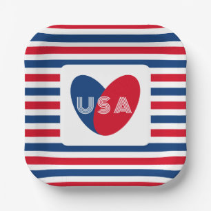 Liebe des Patriotic Red White Blue Fun Herzens der Pappteller