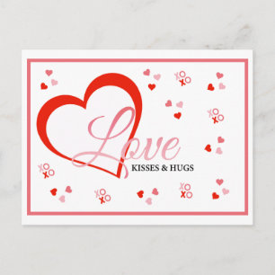 Liebe des roten Herzens küsst und umarmt Valentin Postkarte