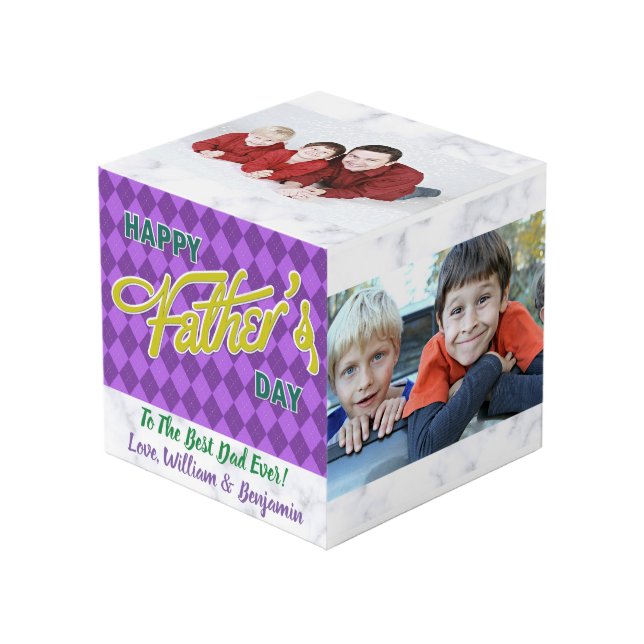 Liebe des Vaters Foto Collage 4 Bilder Würfel (Vorderseite Schrägansicht)