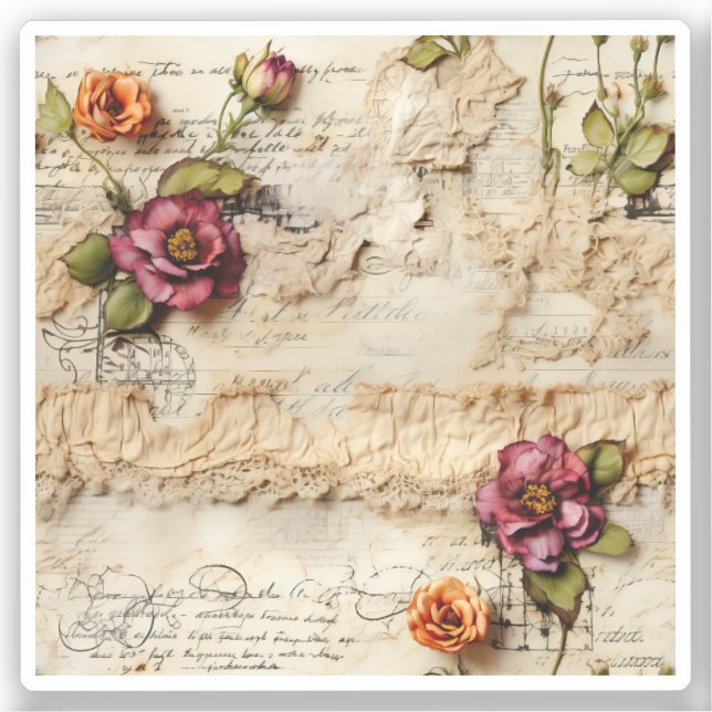 Liebe des Vintagen Dokuments mit Blume (8) Aufkleber (Vorderseite)