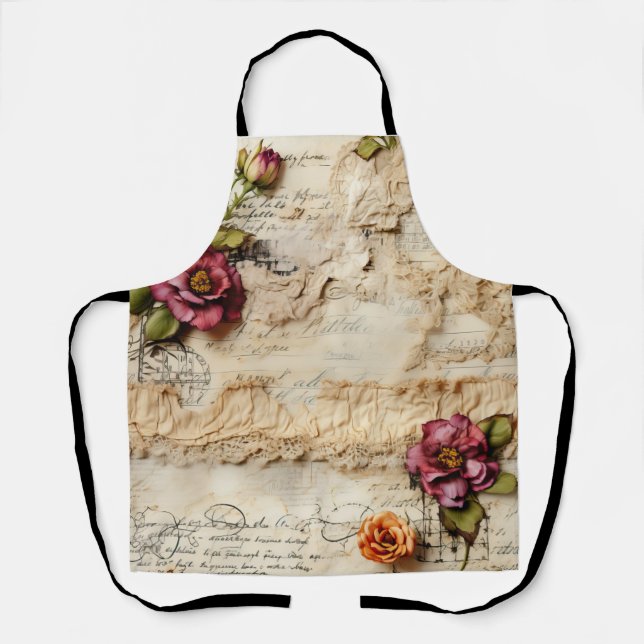 Liebe des Vintagen Dokuments mit Blume (8) Schürze (Vorderseite)