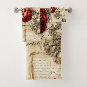 Liebe des Vintagen Dokuments mit Blume (9) Badhandtuch Set