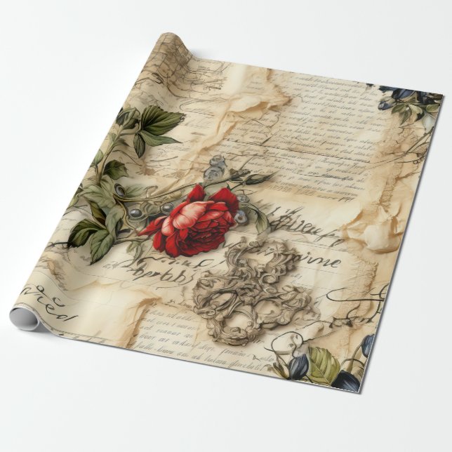 Liebe des Vintagen Dokuments mit Blume (9) Geschenkpapier (Ungerollt)