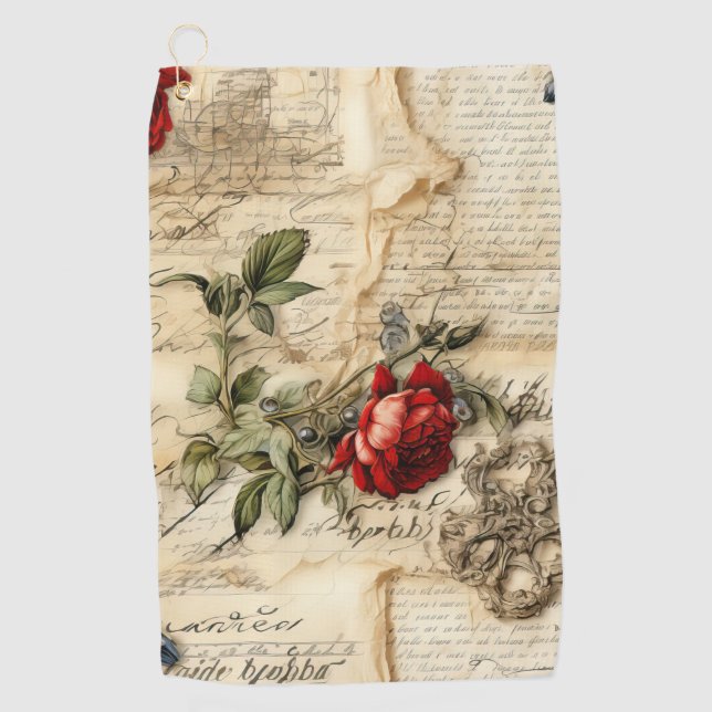 Liebe des Vintagen Dokuments mit Blume (9) Golfhandtuch (Vorderseite)