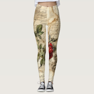 Liebe des Vintagen Dokuments mit Blume (9) Leggings