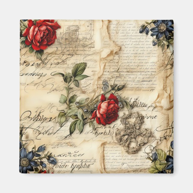 Liebe des Vintagen Dokuments mit Blume (9) Magnet (Vorne)