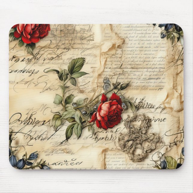 Liebe des Vintagen Dokuments mit Blume (9) Mousepad (Vorne)