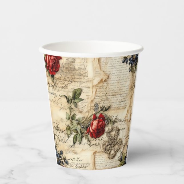 Liebe des Vintagen Dokuments mit Blume (9) Pappbecher (Vorderseite)