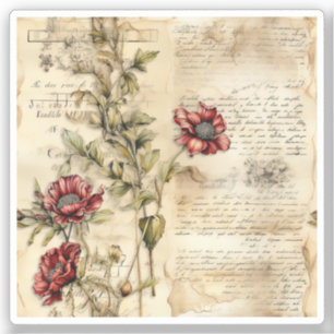 Liebe des Vintagen Pergaments mit Blume (1) Aufkleber