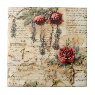 Liebe des Vintagen Pergaments mit Blume (4) Fliese