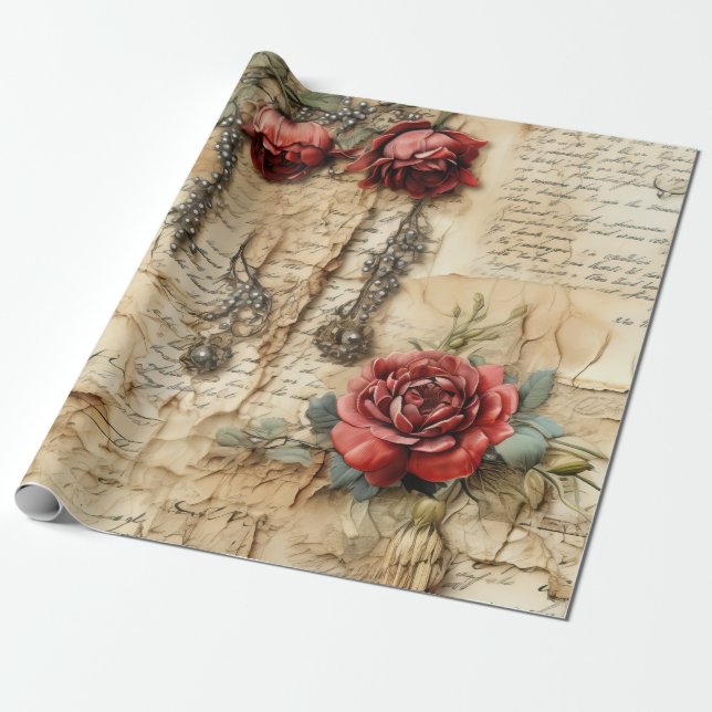 Liebe des Vintagen Pergaments mit Blume (4) Geschenkpapier (Ungerollt)