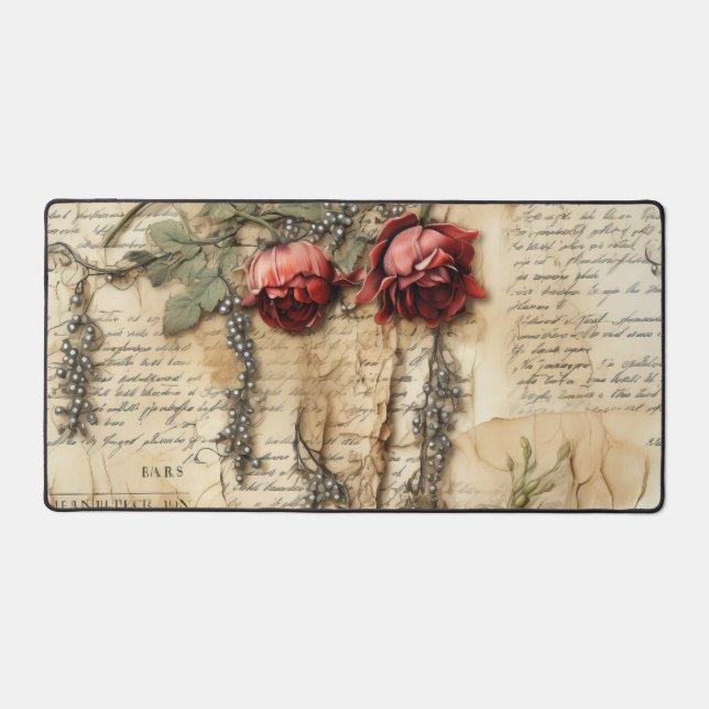 Liebe des Vintagen Pergaments mit Blume (4) Schreibtischunterlage (Vorderseite)