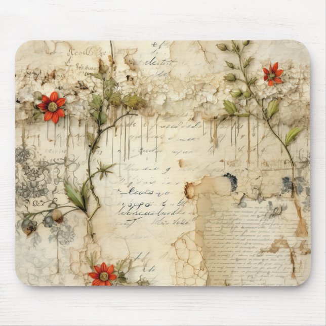 Liebe des Vintagen Pergaments mit Blume (6) Mousepad (Vorne)