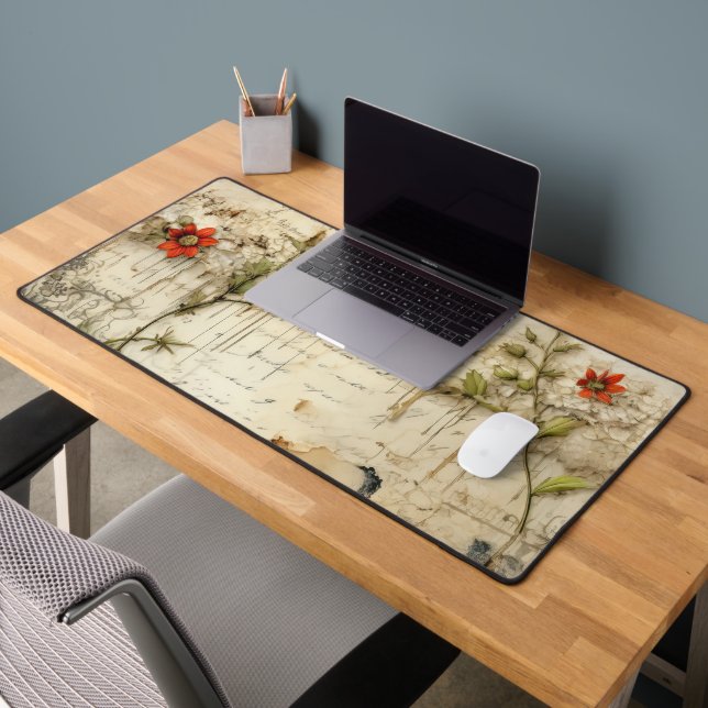 Liebe des Vintagen Pergaments mit Blume (6) Schreibtischunterlage (Büro 2)