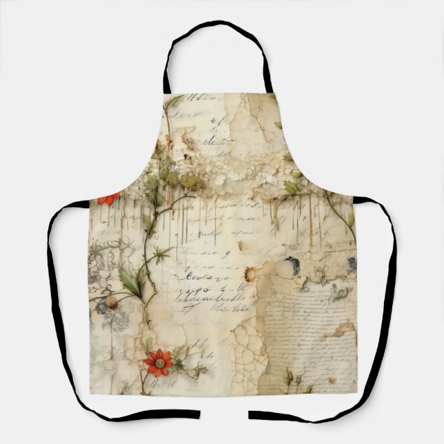 Liebe des Vintagen Pergaments mit Blume (6) Schürze (Vorderseite)