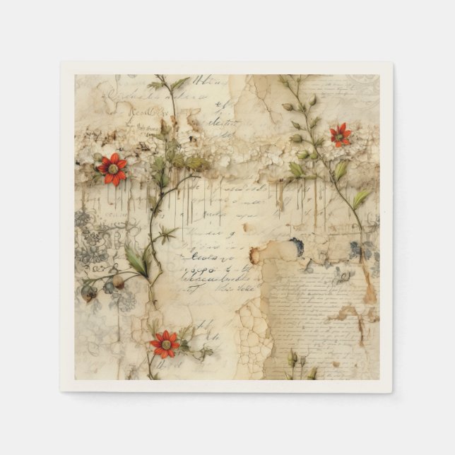 Liebe des Vintagen Pergaments mit Blume (6) Serviette (Vorderseite)