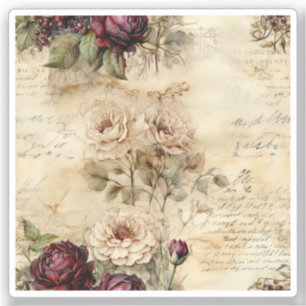 Liebe des Vintagen Pergaments mit Blume (7) Aufkleber