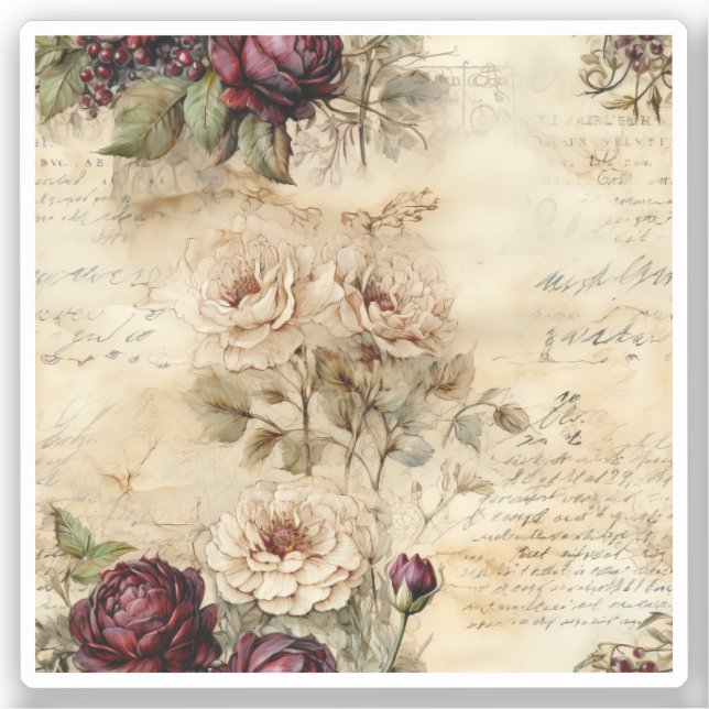 Liebe des Vintagen Pergaments mit Blume (7) Aufkleber (Vorderseite)