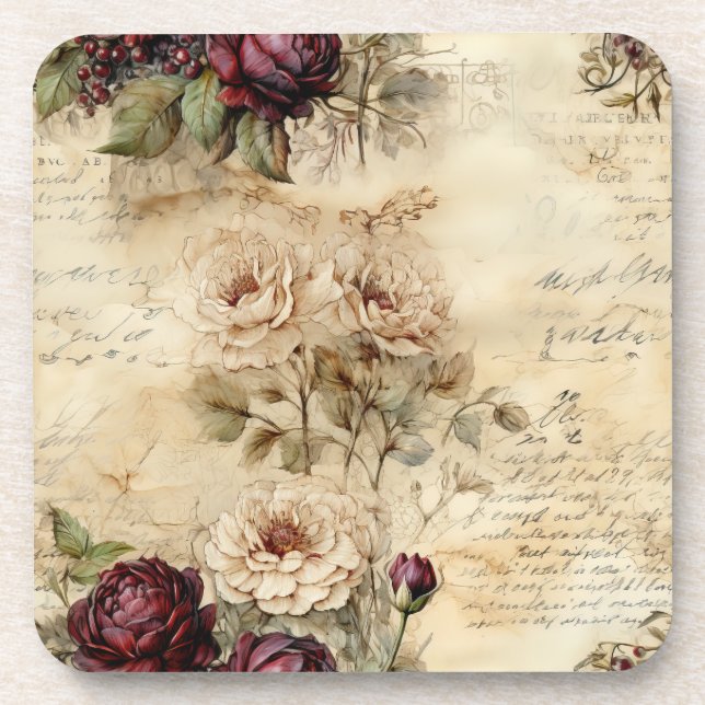 Liebe des Vintagen Pergaments mit Blume (7) Getränkeuntersetzer (Vorderseite)