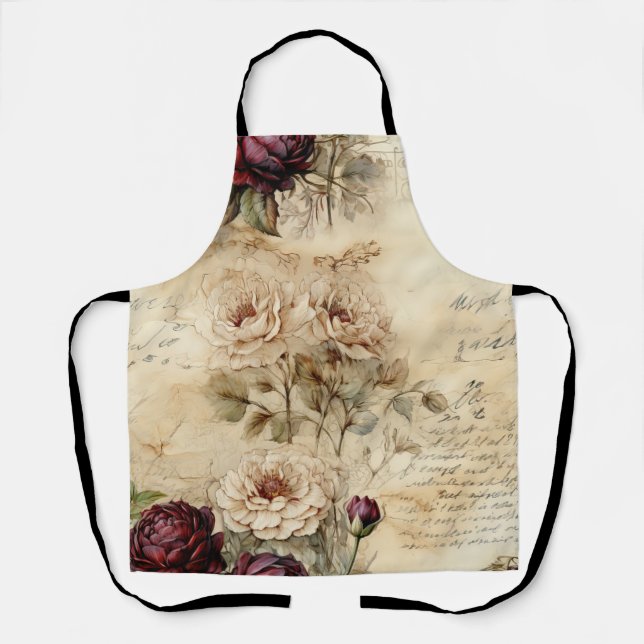 Liebe des Vintagen Pergaments mit Blume (7) Schürze (Vorderseite)