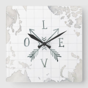 Liebe des Watercolorwanderlust-Abenteuer-III Quadratische Wanduhr