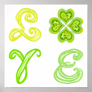 LIEBE Diamond Clover St. Patrick's Day Stoff Schri Poster