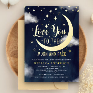 Liebe dich bis zum Mond und zurück Baby Shower Gol Folieneinladung