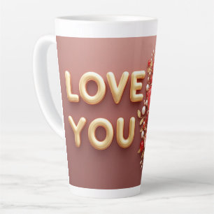 Liebe dich goldene Buchstaben mit roter floraler P Milchtasse