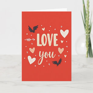 Liebe dich Herzen und Vögel Karte