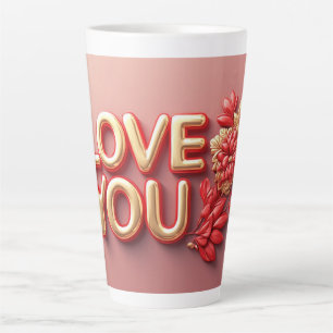 Liebe dich in goldenen Buchstaben mit roten floral Milchtasse
