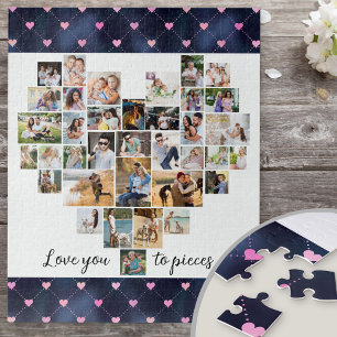 Liebe dich in Stücke Herzförmige 36-Foto-Collage J Puzzle