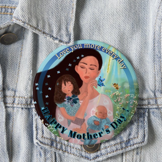 Liebe dich mehr Mutter mit Kindern Knopf Button (Happy Mothers Day Tank Top)