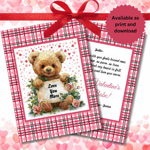 Liebe dich mehr Teddy Bär Valentinstag-Gedichtkart Feiertagskarte