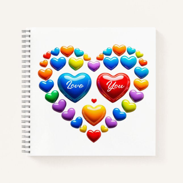 Liebe dich mit bunten Herzen Notizbuch (Vorderseite)