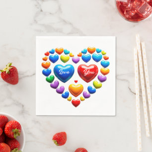 Liebe dich mit farbenfrohen Herzen Serviette