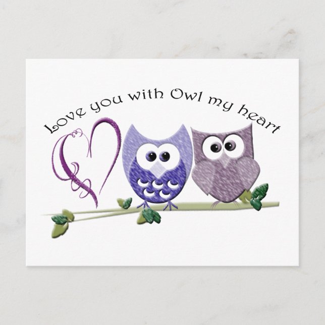 Liebe dich mit Owl my heart, niedliche Kunst Postkarte