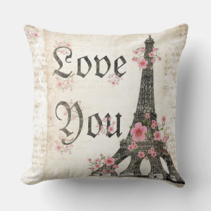 Liebe dich Romantisches Paris Rosa Kirschblüten Kissen