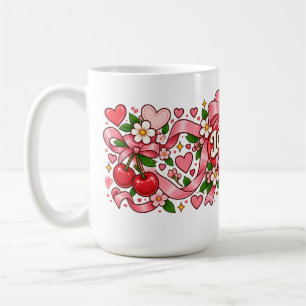 Liebe dich sehr Rosa Schleife Herz Tasse Retro C