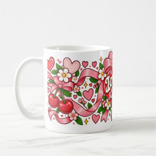 Liebe dich sehr Rosa Schleife Herz Tasse Retro C