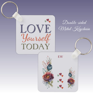 Liebe dich selbst heute florale Liebesherzen Schlüsselanhänger