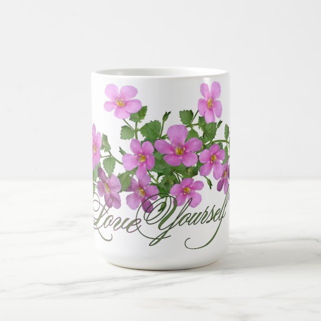 'Liebe Dich Selbst' Lila Botanischer Blumenbecher Kaffeetasse (Mittel)